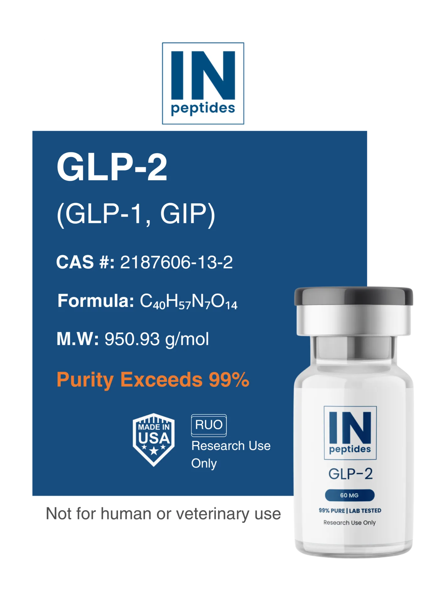 GLP-2 peptide 60mg vial for glucose regulation and metabolic research