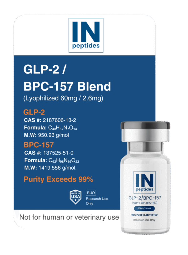 GLP-2 and BPC-157 peptide blend vial for metabolic and tissue regeneration research