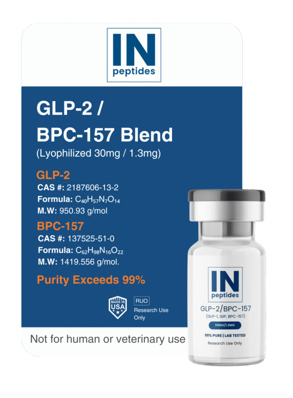 GLP-2 and BPC-157 peptide blend vial for metabolic and regenerative research