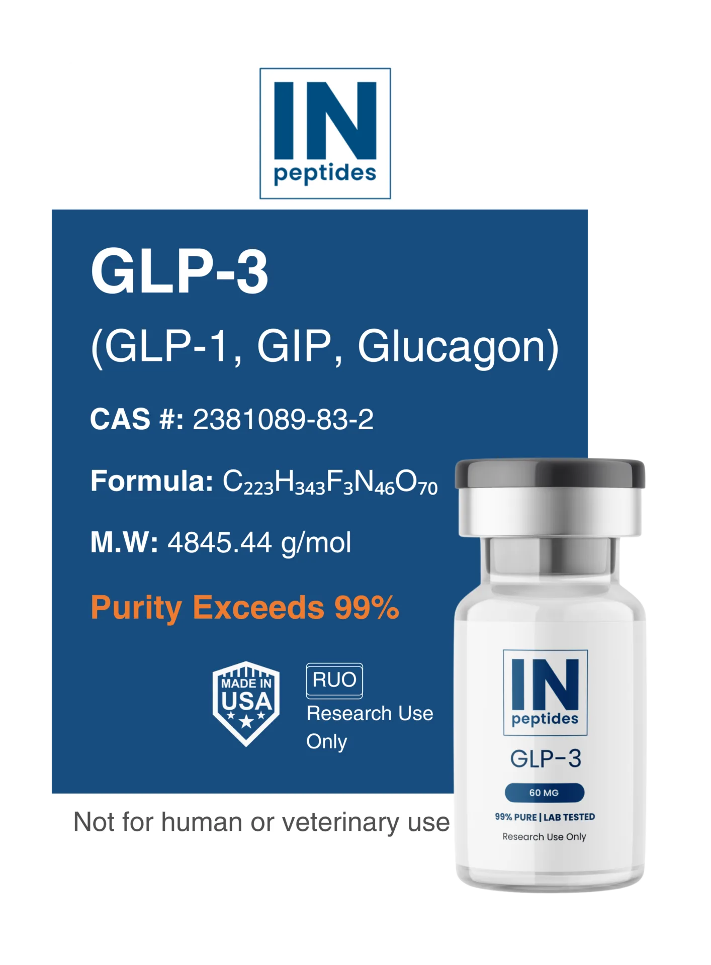 GLP-3 peptide vial for metabolic and obesity research studies