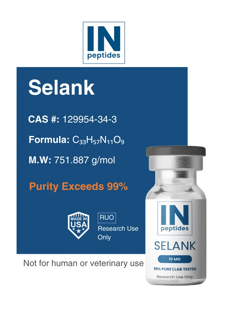 Selank peptide vial for anxiety, cognition, and mood regulation research